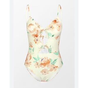New With‎ Tags Cupshe Women's Size Large Orange Floral 1 Piece Padded Swimsuit